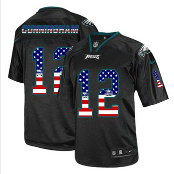 New Philadelphia Eagles #12 Randall Cunningham Black Men''s Stitched NFL Elite USA Flag Fashion Jersey