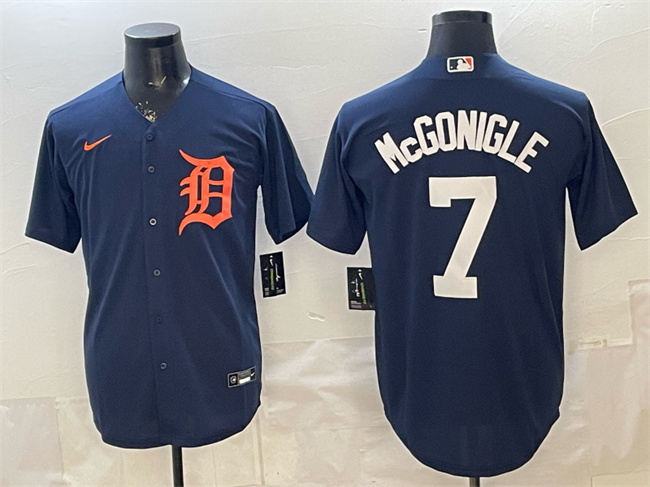 Men's Detroit Tigers #7 Kevin McGonigle Navy Cool Base Stitched Baseball Jersey