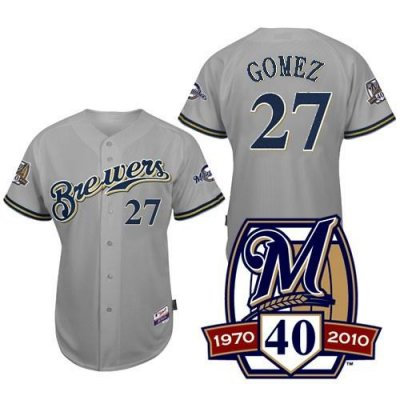 Milwaukee Brewers Jerseys #27 Carlos Gomez Grey Jersey 40TH