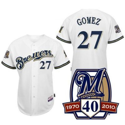 Milwaukee Brewers Jerseys #27 Carlos Gomez White Jersey 40TH