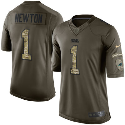 Men's Carolina Panthers 1 Cam Newton Nike Green Salute To Service Limited Jersey