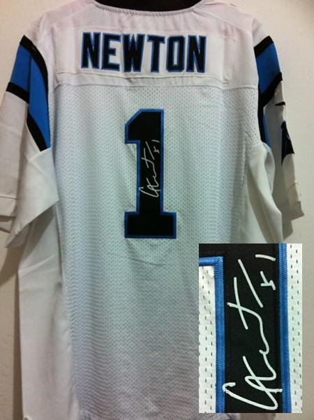 NFL Carolina Panthers 1 Cam Newton White Jerseys(Signed Elite)