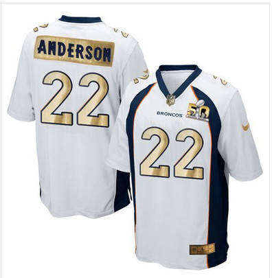 Nike Broncos #22 C.J. Anderson White Men's Stitched NFL Game Super Bowl 50 Collection Jersey
