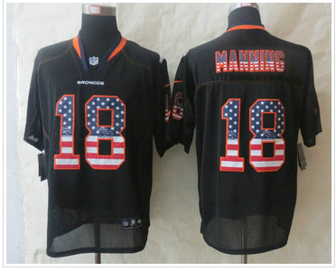 New Denver Broncos #18 Peyton Manning USA Flag Fashion Black Elite Jerseys