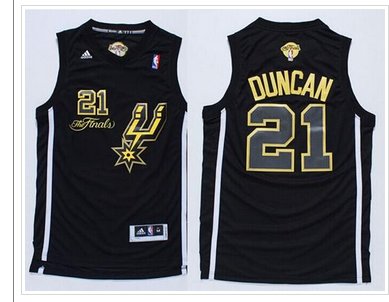 San Antonio Spurs #21 Tim Duncan Black(Gold No.) Champions Stitched NBA Jersey