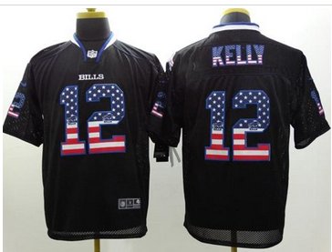 NEW Buffalo Bills #12 Jim Kelly Black NFL Elite USA Flag Fashion Jersey