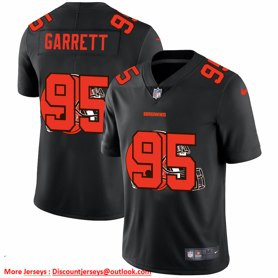 Cleveland Browns #95 Myles Garrett Men's Nike Team Logo Dual Overlap Limited NFL Jersey Black