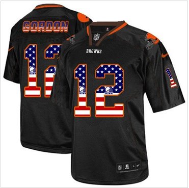 NEW Cleveland Browns #12 Josh Gordon Black NFL Elite USA Flag Fashion Jersey