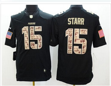 New Green Bay Packers #15 Bart Starr Black NFL Limited Salute to Service Jersey