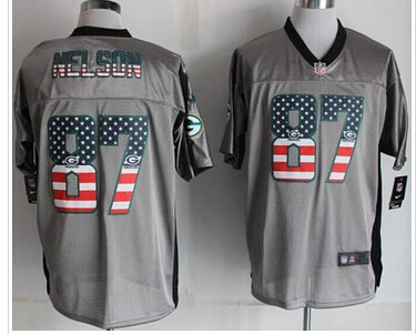 NEW Green Bay Packers #87 Jordy Nelson Grey NFL Elite USA Flag Fashion jersey