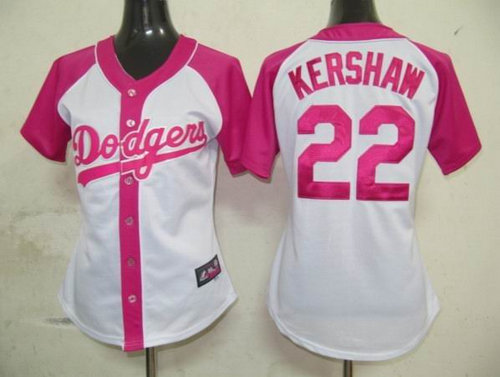 Los Angeles Dodgers 22 Kershaw Womens Pink Splash Fashion Jersey