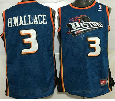 Pistons #3 Ben Wallace Blue Throwback Stitched NBA Jersey