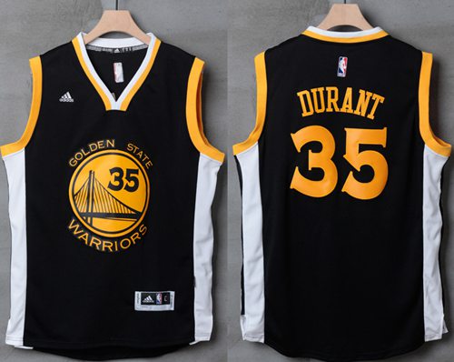 Warriors #35 Kevin Durant Black White Stitched NBA Jersey
