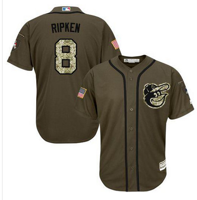 Orioles #8 Cal Ripken Green Salute to Service Stitched MLB Jersey