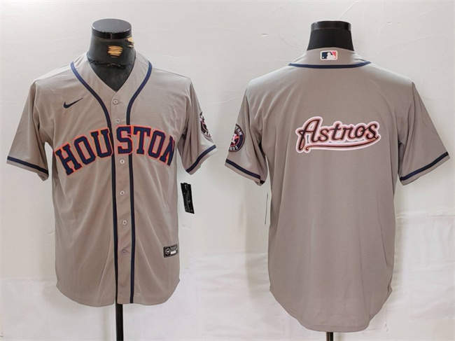 Men's Houston Astros Gray Team Big Logo With Patch Cool Base Stitched Baseball Jersey 3