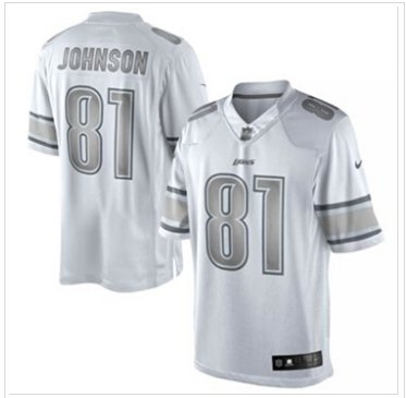 New Detroit Lions #81Calvin Johnson White Platinum Jersey