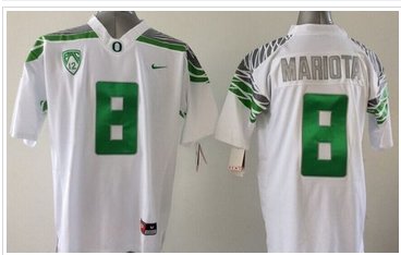 Youth NCAA Ducks #8 Marcus Mariota White Stitched Jersey