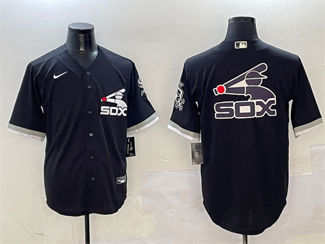 Men's Chicago White Sox Black Team Big Logo Cool Base Stitched Jersey 1