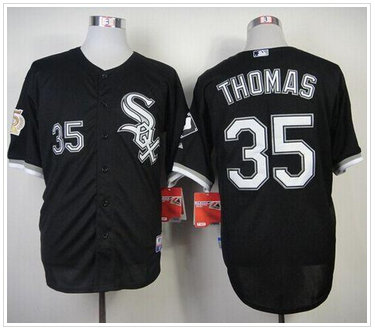Chicago White Sox #35 Frank Thomas Black w75th Anniversary Commemorative Patch Stitched Baseball Jersey