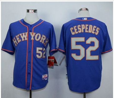 New York Mets #52 Yoenis Cespedes Blue(Grey NO.) Alternate Road Cool Base Stitched MLB Jersey