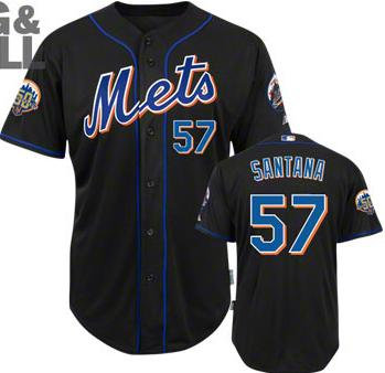 New York Mets 57# Johan Santana Black Cool Base 50th Anniversary Patch MLB Jerseys