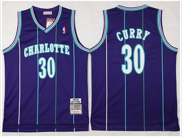 Mitchell And Ness Charlotte Hornets #30 Dell Curry Purple Throwback Stitched NBA Jersey