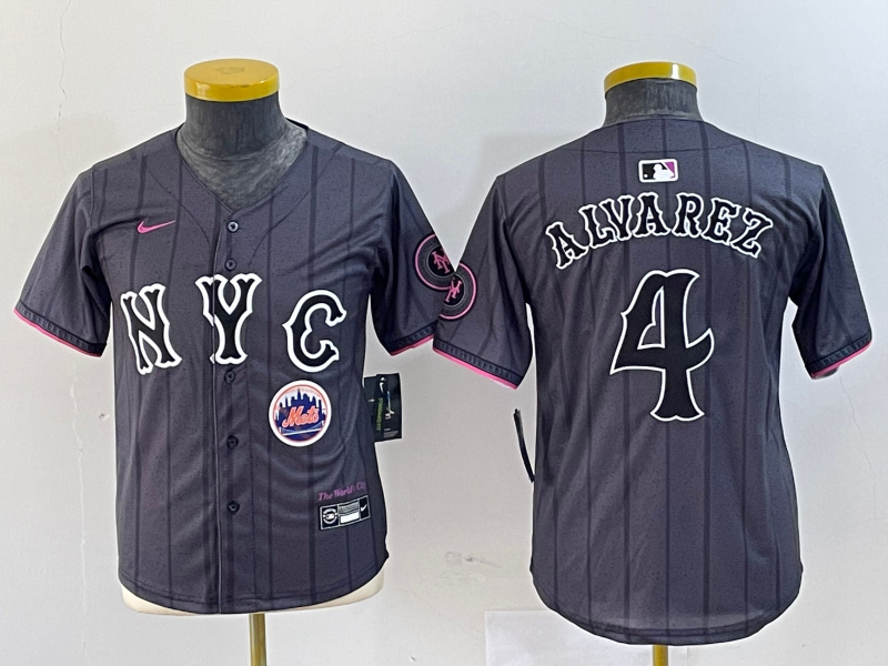 Youth New York Mets #4 Francisco Alvarez Graphite 2024 City Connect Limited Stitched Baseball Jersey