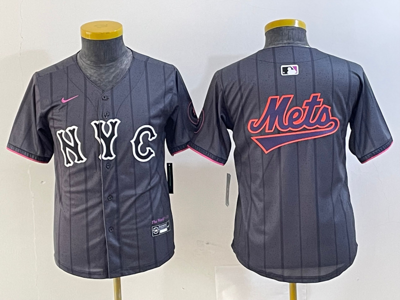 Youth New York Mets Team Big Logo Graphite 2024 City Connect Limited Stitched Baseball Jersey 9