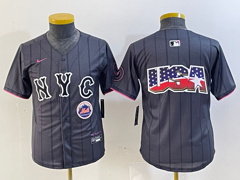 Youth New York Mets Team Big Logo Graphite 2024 City Connect Limited Stitched Baseball Jersey 1
