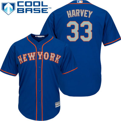 Mets #33 Matt Harvey Blue(Grey NO.) Cool Base Stitched Youth MLB Jersey