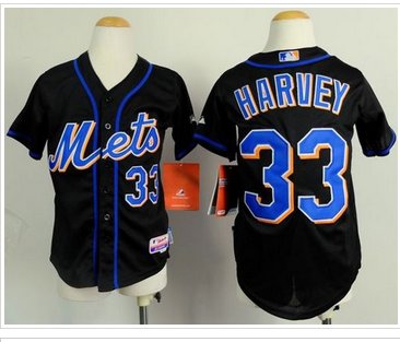Youth MLB Mets #33 Matt Harvey Black Cool Base Stitched Jersey