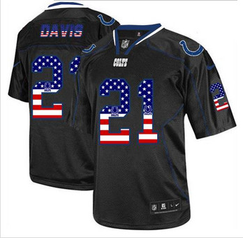 New Indianapolis Colts #21 Vontae Davis Black Men''s Stitched NFL Elite USA Flag Fashion Jersey