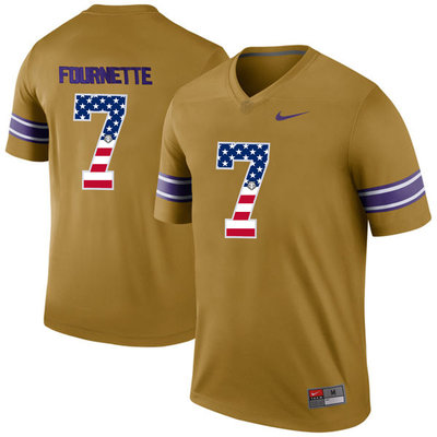 LSU Tigers 7 Leonard Fournette Gold USA Flag College Football Throwback Limited Jersey