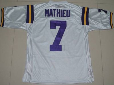 LSU Tigers #7 Tyrann Mathieu White Embroidered NCAA Jersey
