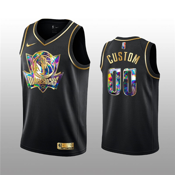 Men's Dallas Mavericks Active Player Custom 2021 22 Black Golden Edition 75th Anniversary Diamond Logo Stitched Basketball Jersey