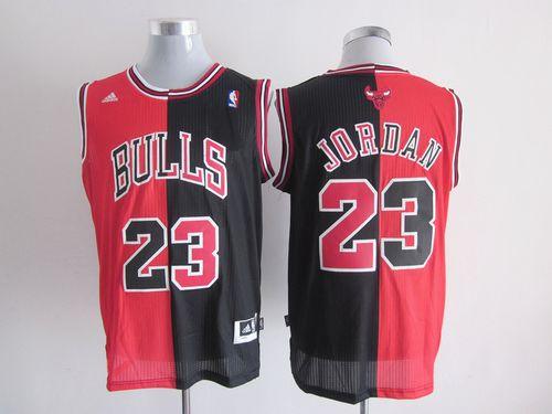 Bulls #23 Michael Jordan Black Red Split Fashion Stitched NBA Jersey