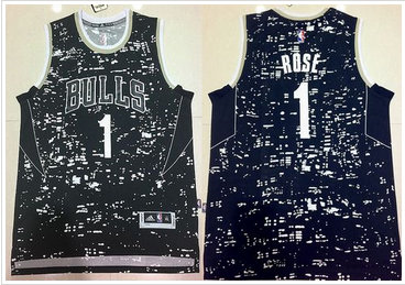 Chicago Bulls #1 Derrick Rose Black City Light Stitched NBA Jersey