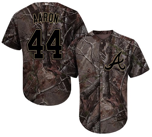Braves #44 Hank Aaron Camo Realtree Collection Cool Base Stitched Baseball Jersey