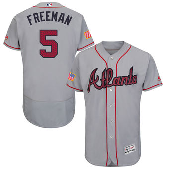 Atlanta Braves Freddie Freeman Majestic Fashion Stars & Stripes FlexBase Player Jersey - Gray