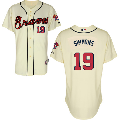 Atlanta Braves #19 Simmons Beige Authentic Personalized Alternate Jersey