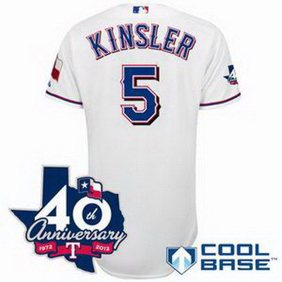Texas Rangers 5# Ian Kinsler white Cool Base Jersey w 40th Anniversary Patch