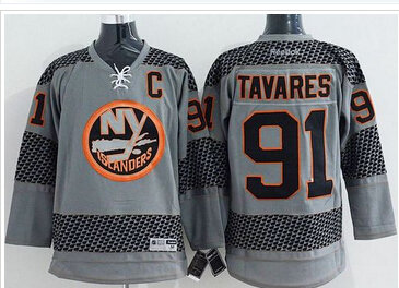 New York Islanders #91 John Tavares Charcoal Cross Check Fashion Stitched NHL Jersey