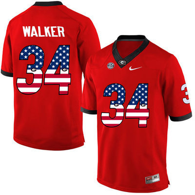 Georgia Bulldogs 34 Herchel Walker Red USA Flag College Football Jersey
