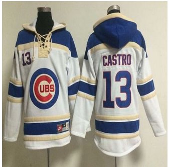 Chicago Cubs #13 Starlin Castro White Sawyer Hooded Sweatshirt Baseball Hoodie jersey