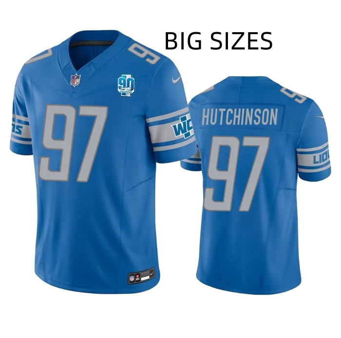 Big Sizes Men's Detroit Lions #97 Aidan Hutchinson Blue 2023 F.U.S.E. 90th Anniversary Vapor Untouchable Limited Stitched Jersey