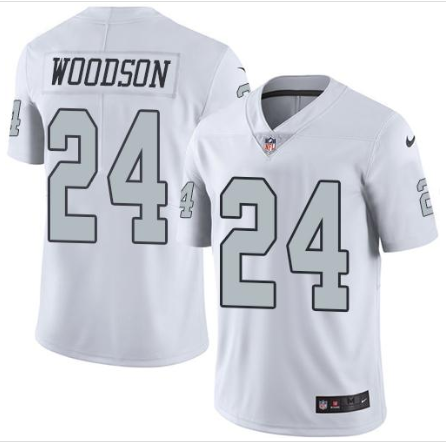 Nike Raiders #24 Charles Woodson White Men's Stitched NFL Limited Rush Jersey