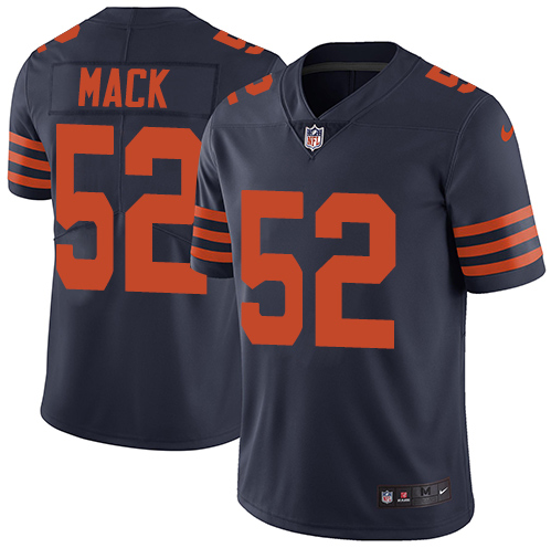 Limited Navy Blue Chicago Bears Khalil Mack #52 , 4”x5” inch Bear face logo on sleeves