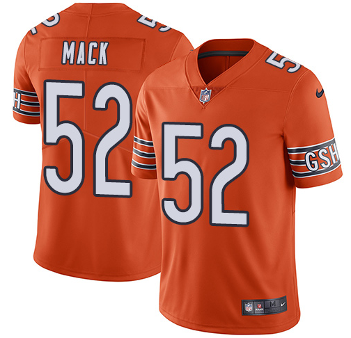 Orangge Chicago Bears Khalil Mack #52 , 4”x5” inch Bear face logo on sleeves