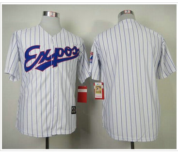 Montreal Expos Blank White(Blue Strip) Mitchell And Ness Throwback Baseball Jersey