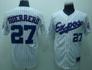 Montreal Expos 27 Guerrero White Pinstripe Throwback Jersey